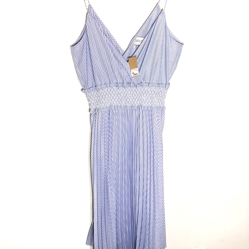 Saylor Midi Dress Size L white/blue stripe